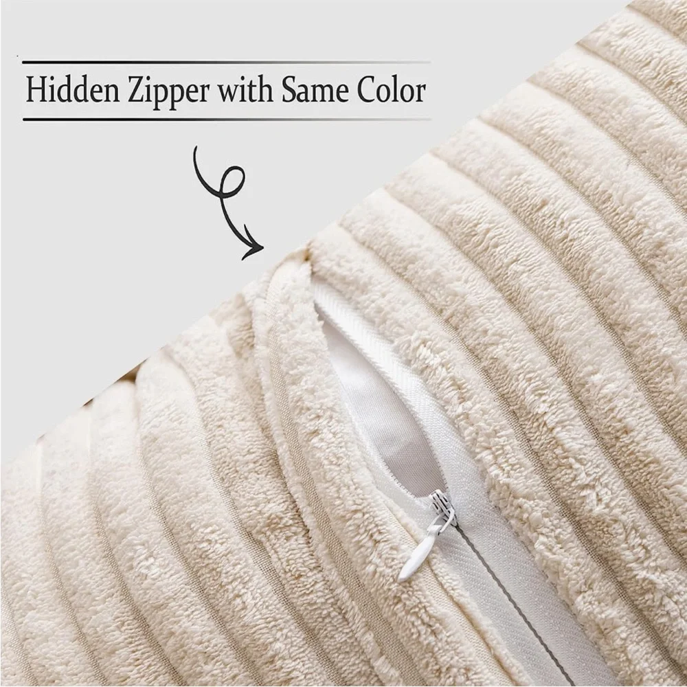 Light Beige Cream Corduroy Farmhouse Pillow Cover Luxury Soft Pillow Cover Set
